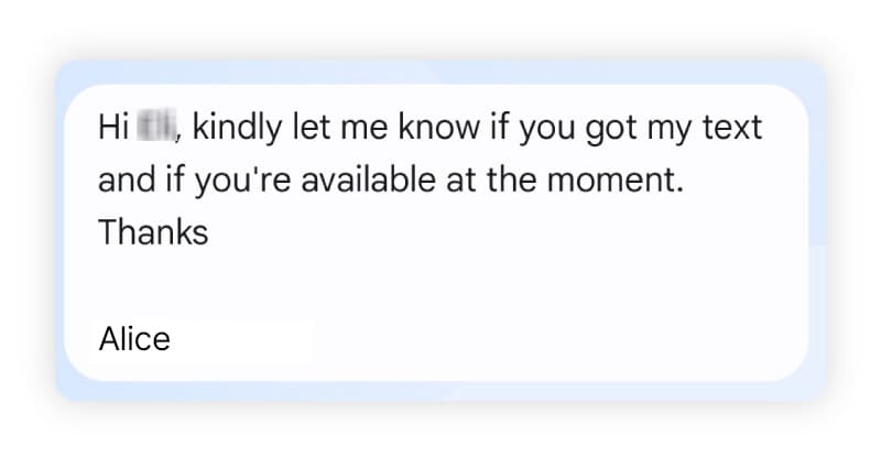 A fake text claiming to be someone’s boss.