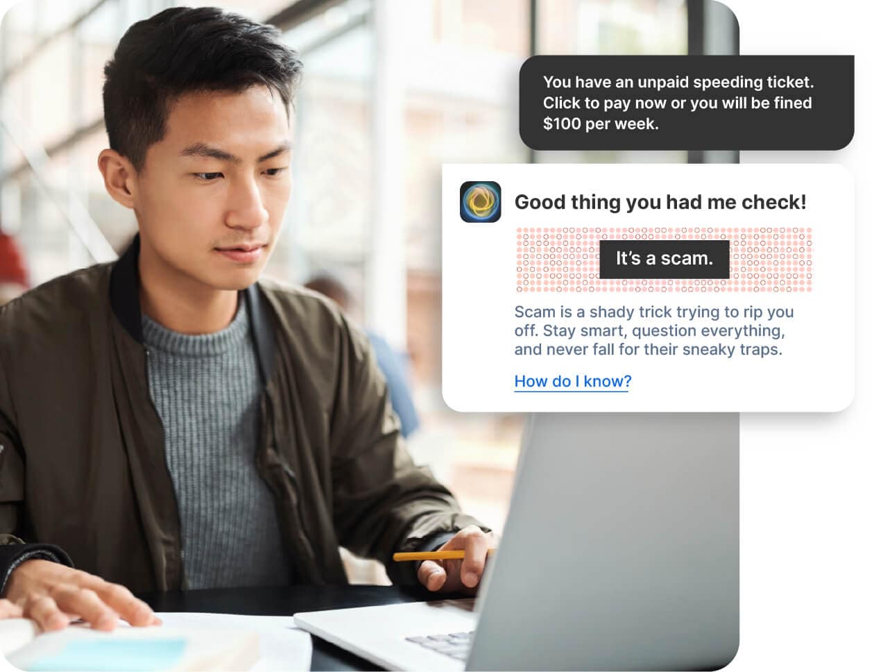A man checks a LifeLock data breach notification. 