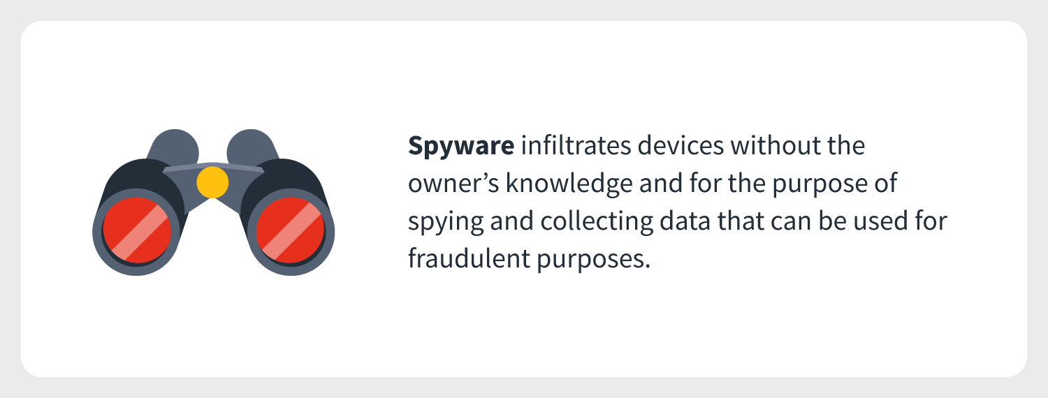 a pair of binoculars represent spyware and is accompanied by a spyware definition