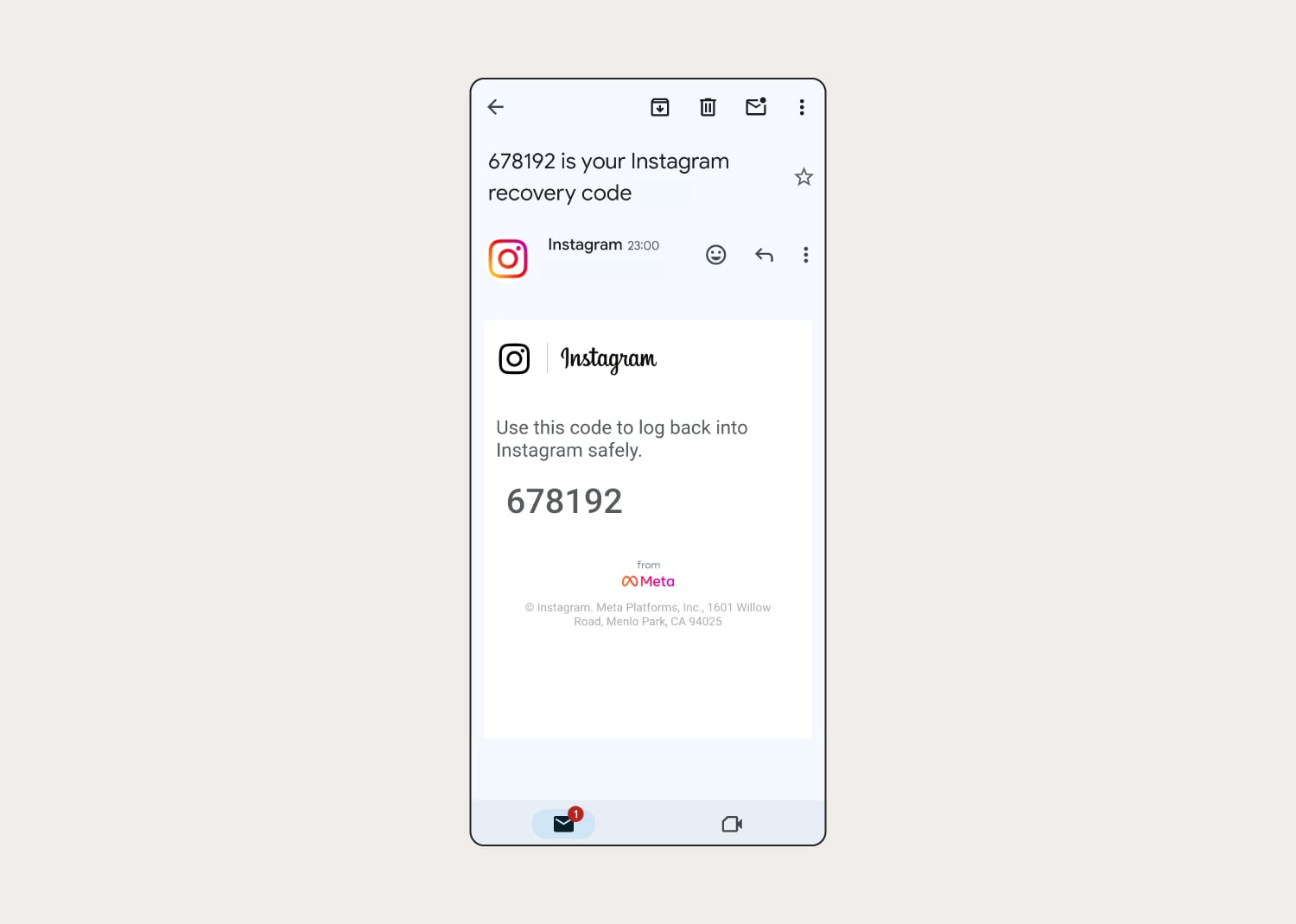 A screenshot shows an example email from Instagram during the recovery process.