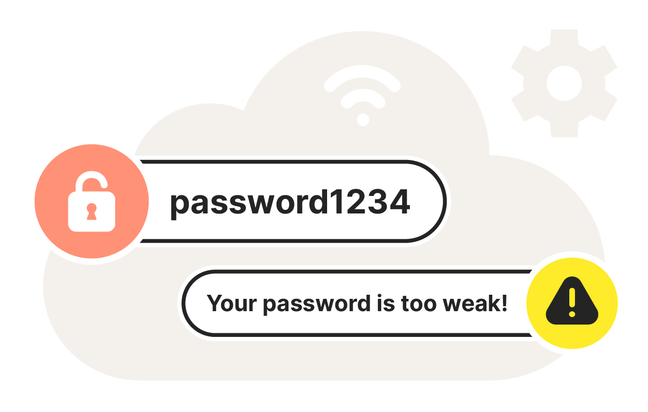 An illustration showing a weak password, "password1234".