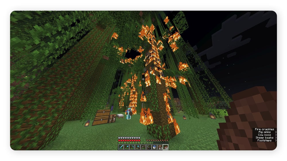 An example of what potential violence and destruction can look like in Minecraft.