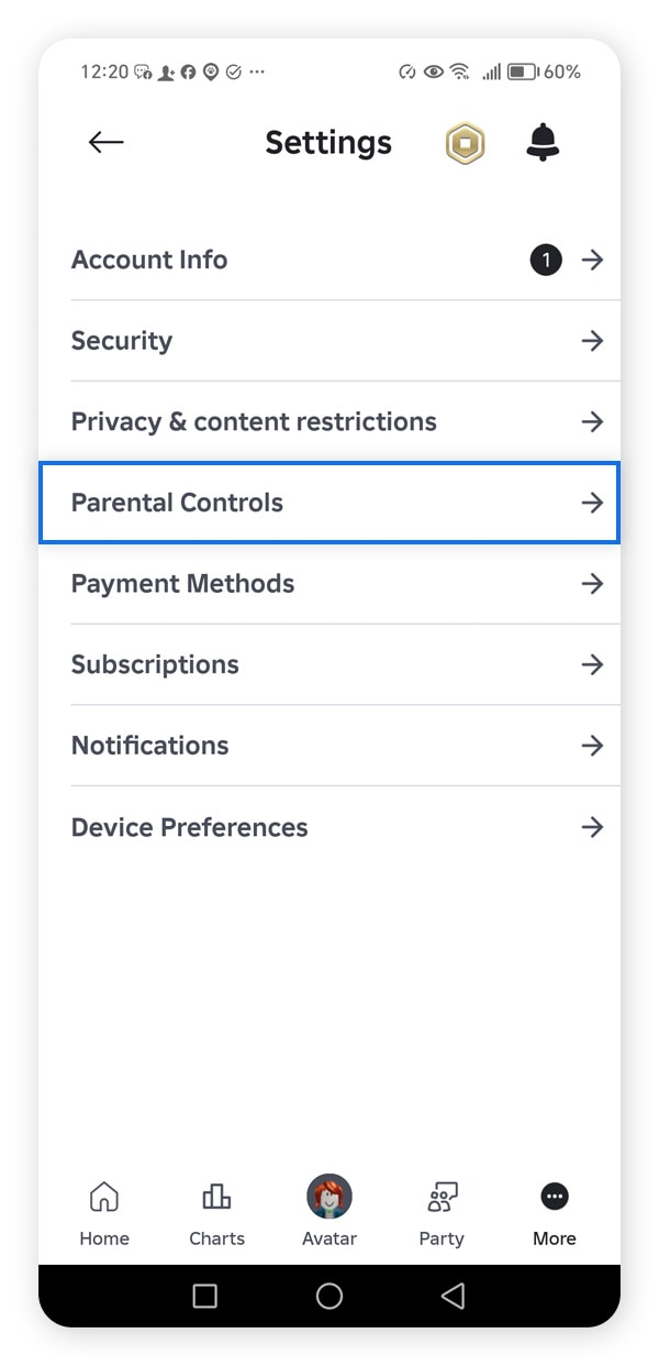 You can access parental controls from settings.