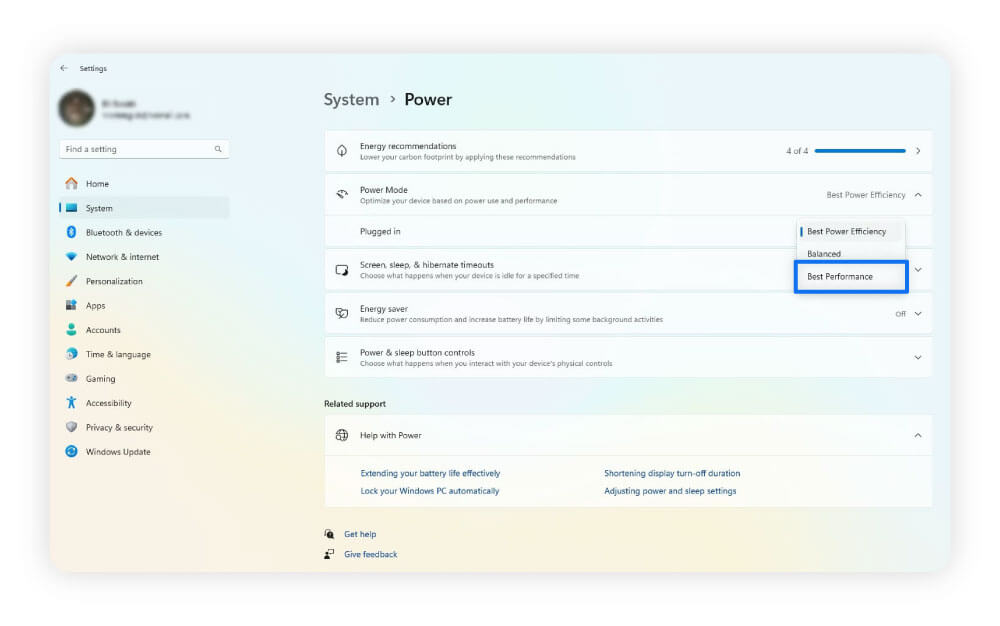 Screenshot showing how to adjust your Windows power settings.