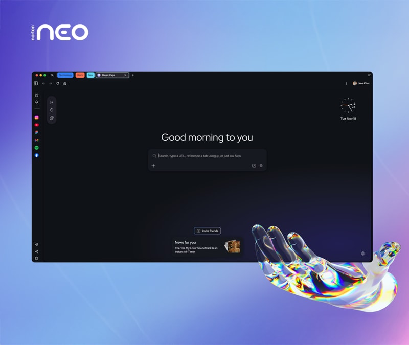 A picture of the NEO AI browser window