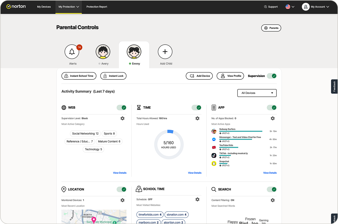Screenshot of Norton Family in action.