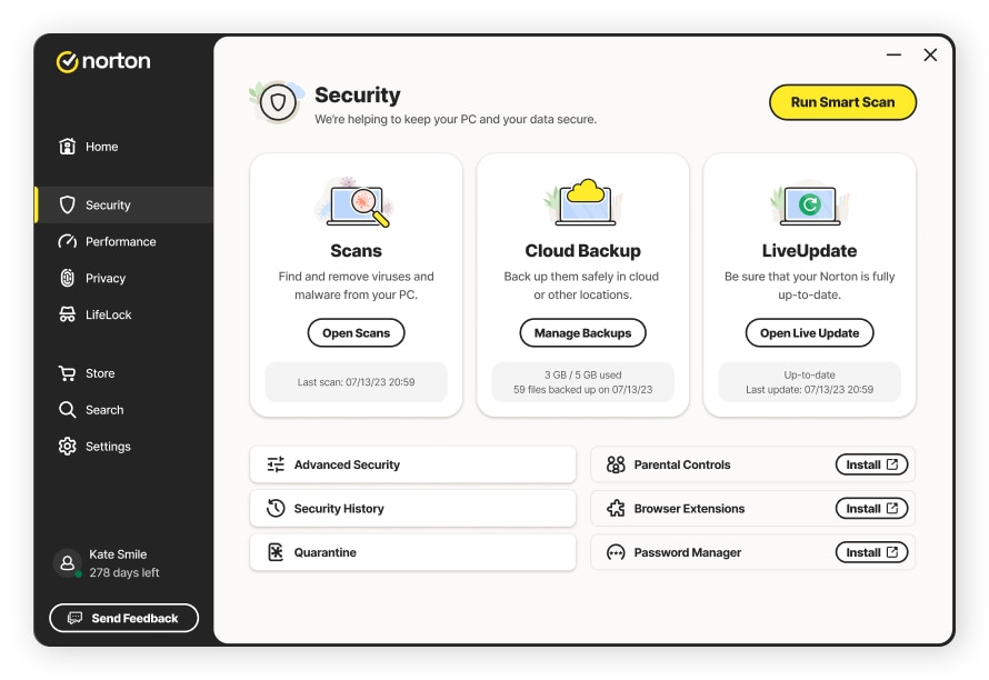 Norton 360 comes with a helpful dashboard so you can easily find all the features and tools