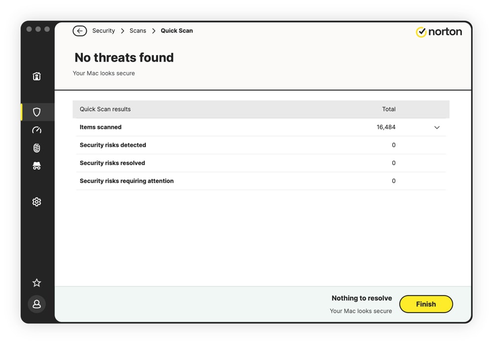 Screenshot of a quick scan through Norton.
