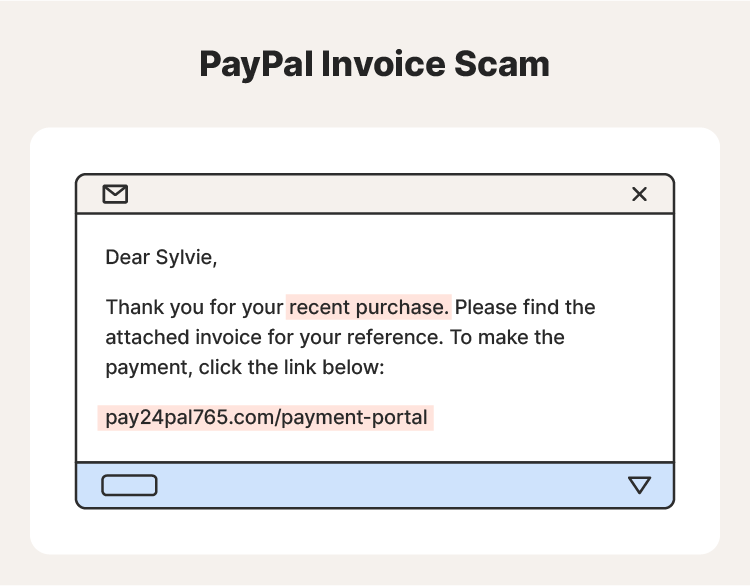 Example of a PayPal invoice scam message. 