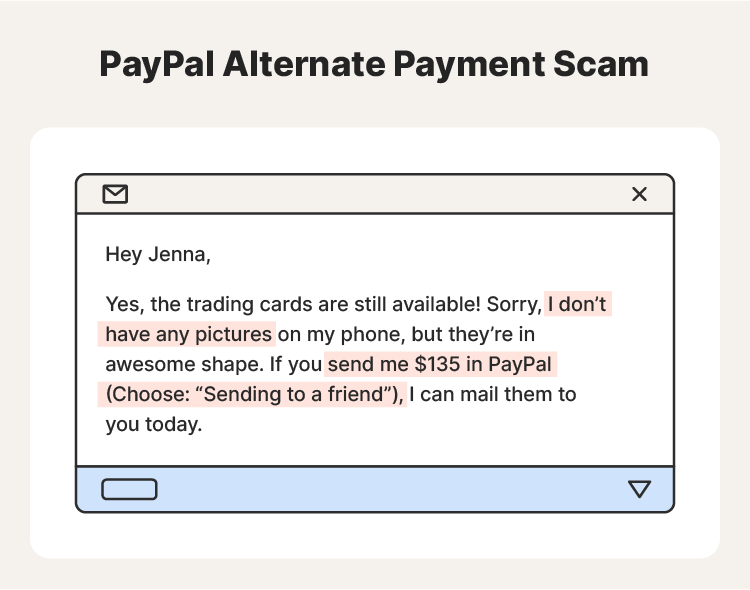 Example of a PayPal alternate payment scam message. 