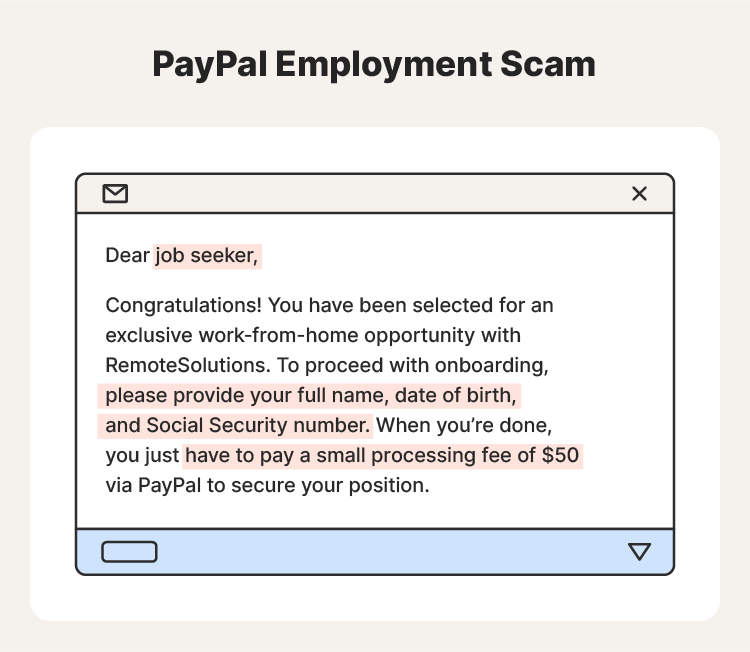 Example of a PayPal employment scam message. 