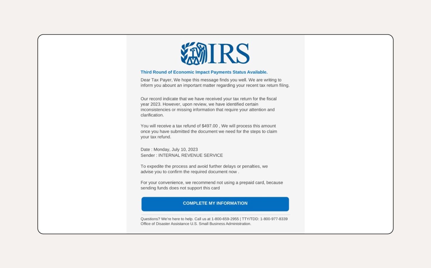 An IRS phishing email.