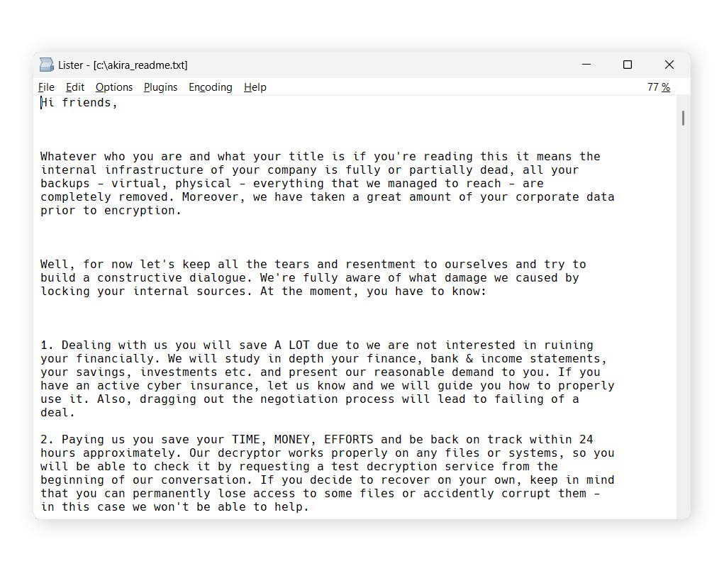 Akira ransom note.
