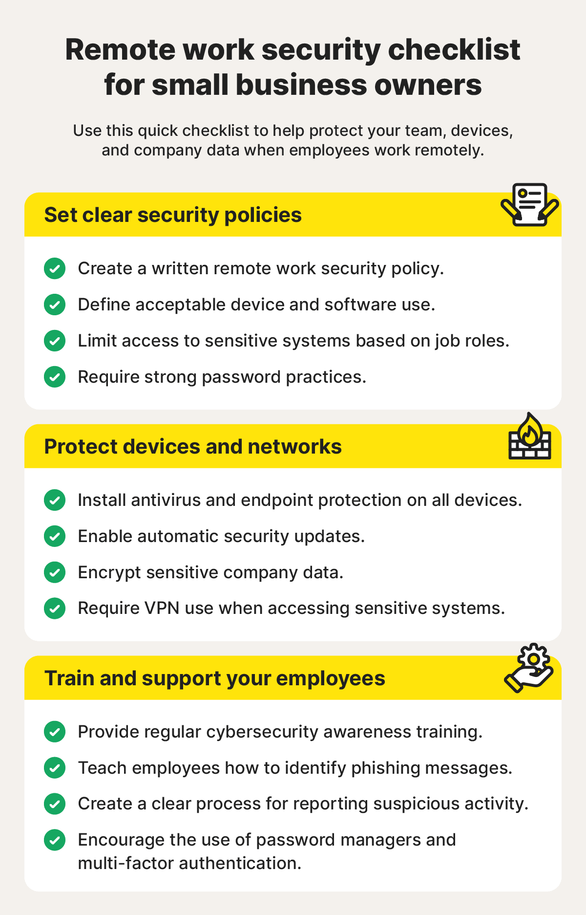Graphic of a remote work security checklist.