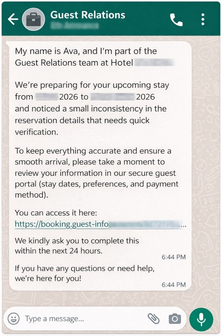 A hijack scams message.