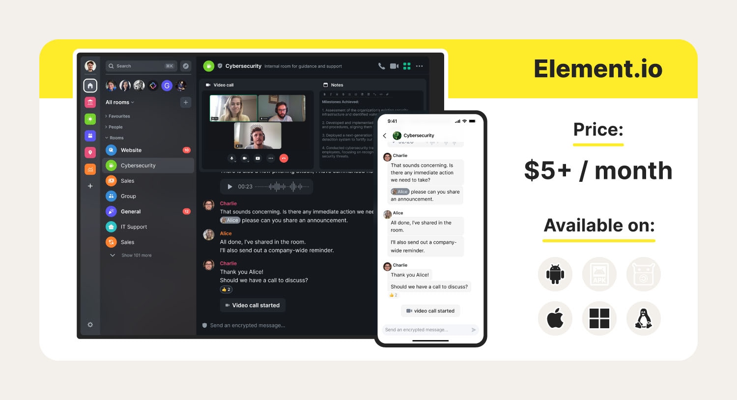 Screenshot of the Element.io desktop and mobile app. 