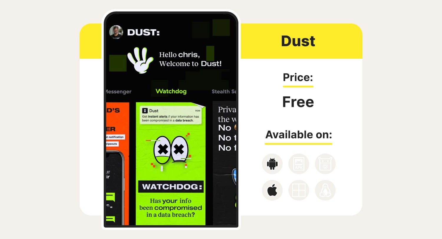 Screenshot showing the Dust secure messaging platform. 
