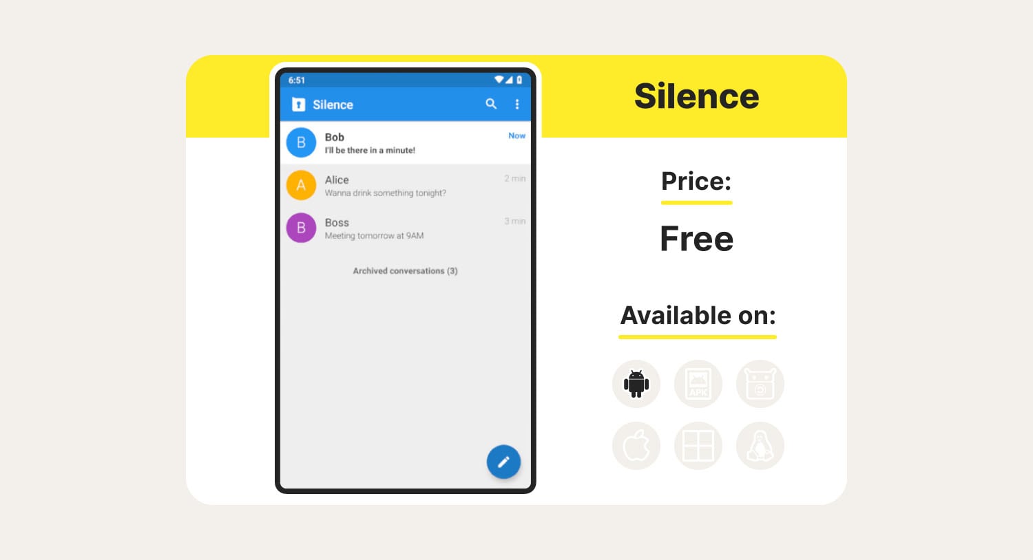 A screenshot showing the Silence secure messaging app. 