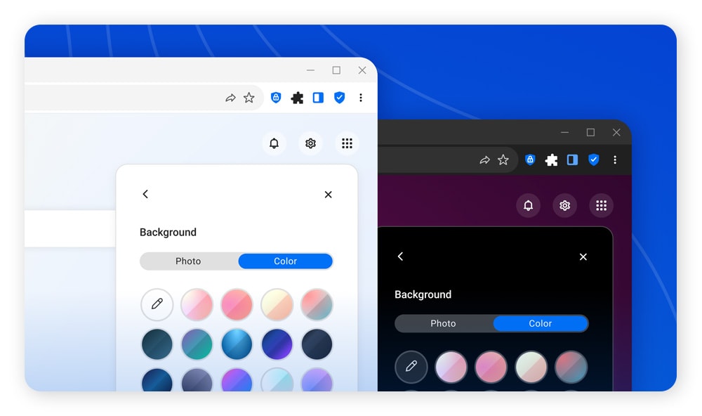 A screenshot of the Norton Private Browser New Tab Page customization options.