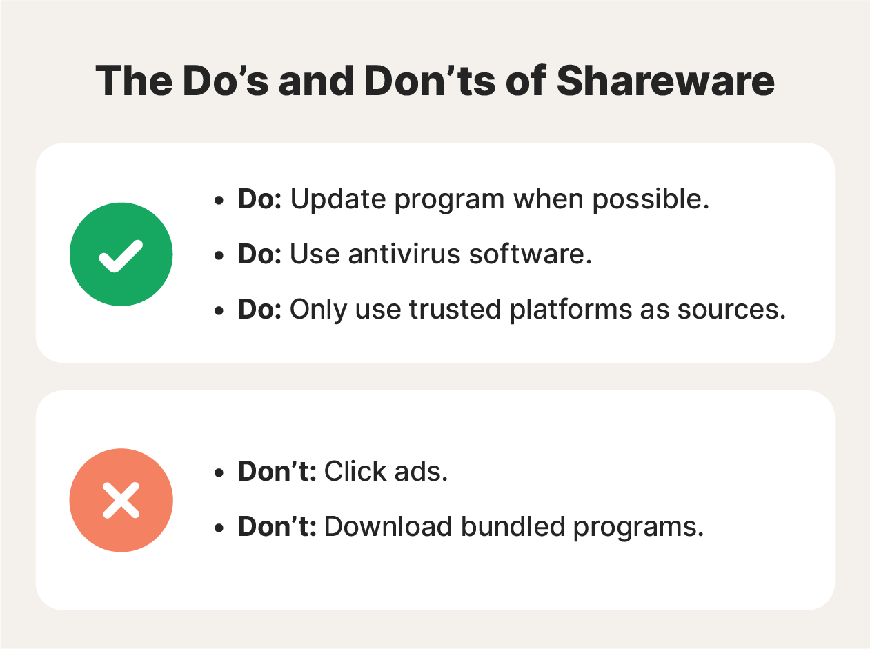 A graphic showing tips for using shareware safely.