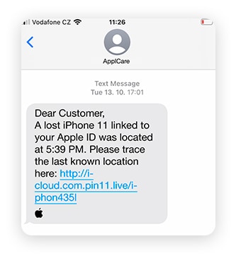 Screenshot of a spoofed text