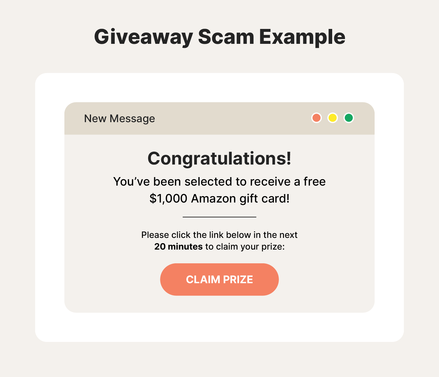 Illustrated chart featuring an example of a social media scam called a giveaway scam.