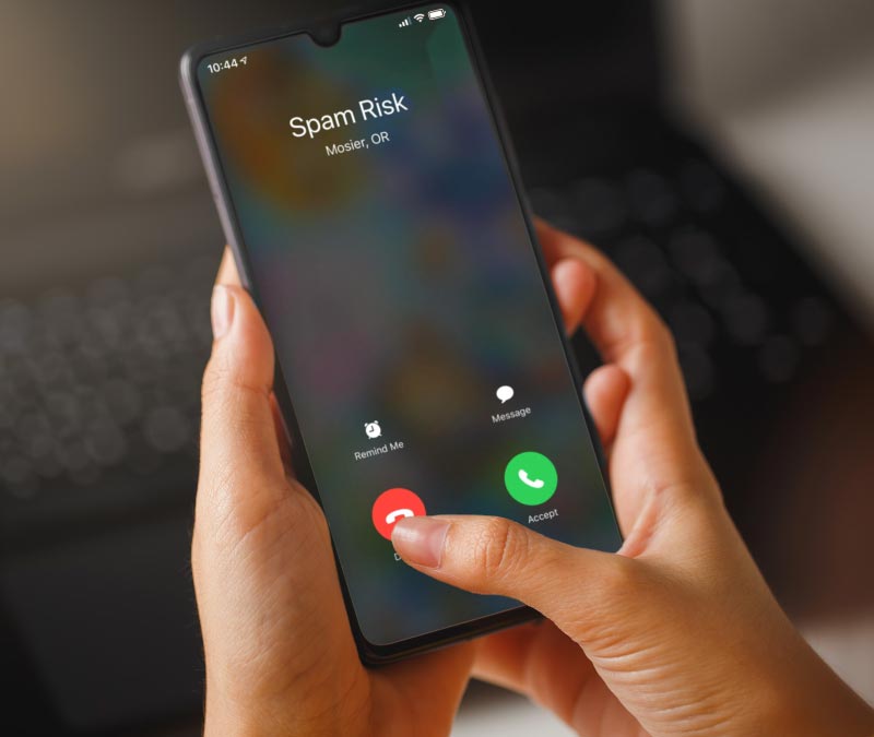 An image of an incoming Spam Risk call.