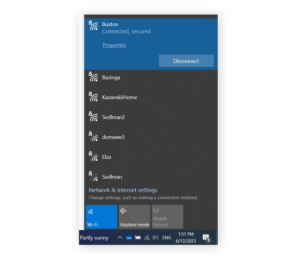 Finding the SSID of your current network connection on Windows.