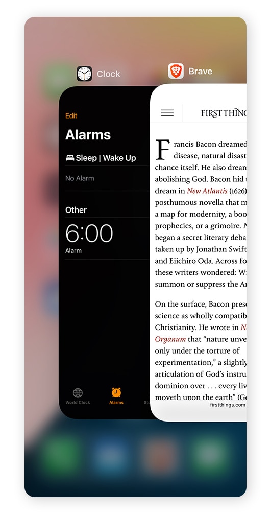 The background app carousel on iPhone.