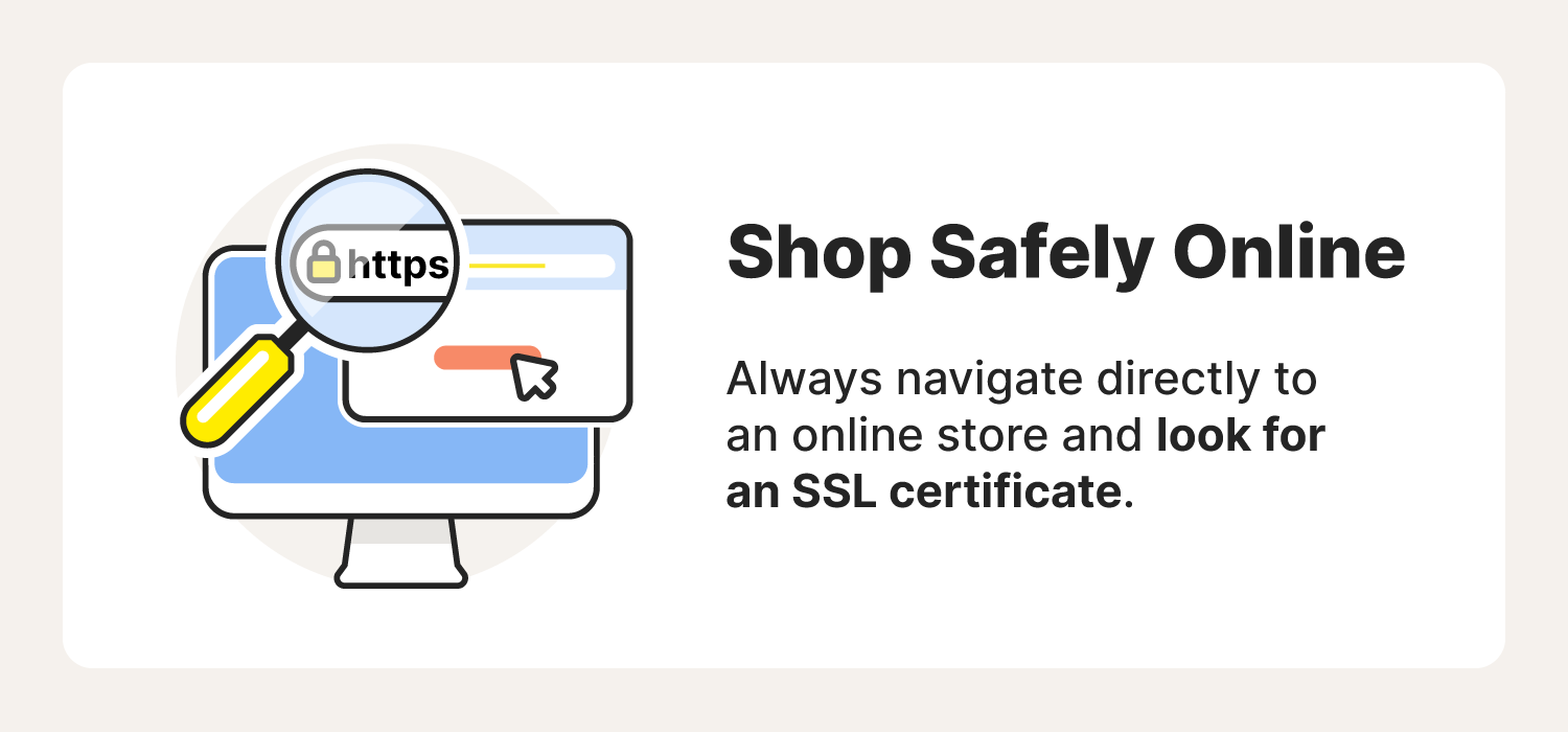 Illustrated chart covering how to shop safely online for better internet safety for kids.