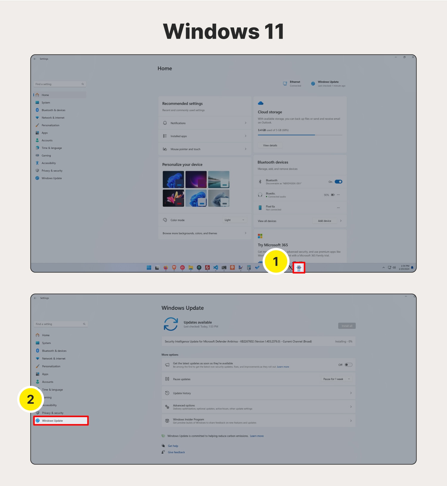 Screenshot showing how to update the operating system on Windows 11.