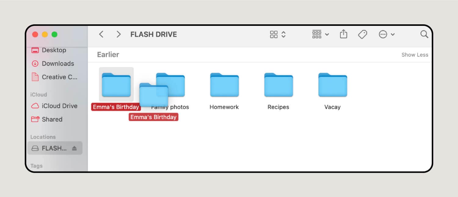 Screenshot showing how to move files around in a flash drive.