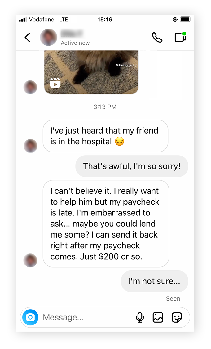 An example of a catfish message resulting in a potential Venmo scam.