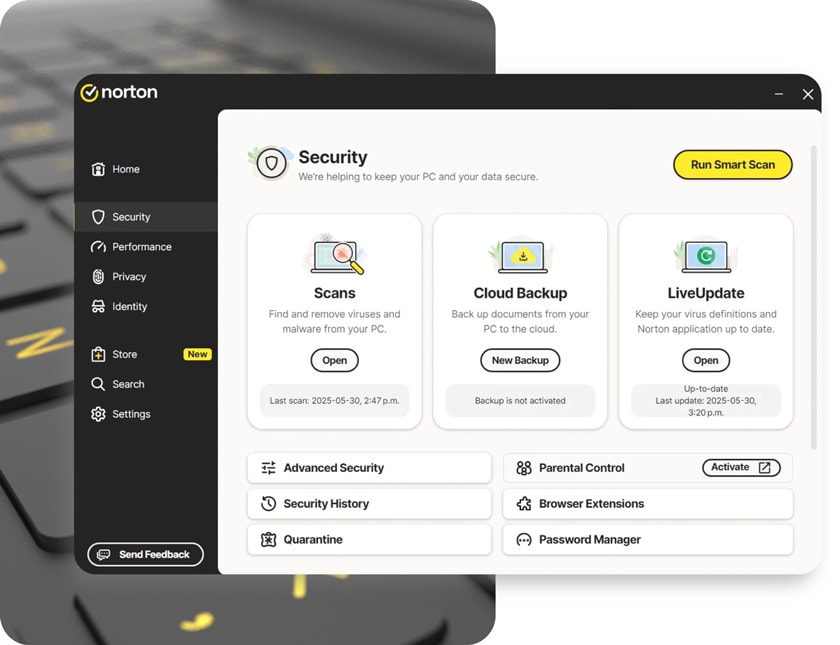 A screenshot of the virus scan feature in the Norton 360 app.