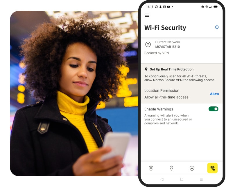 The Norton Secure VPN for Android app will protect you in real time
