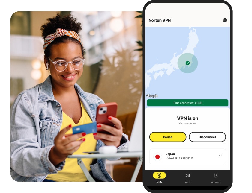 Norton VPN for Android connected to a VPN server in Japan.