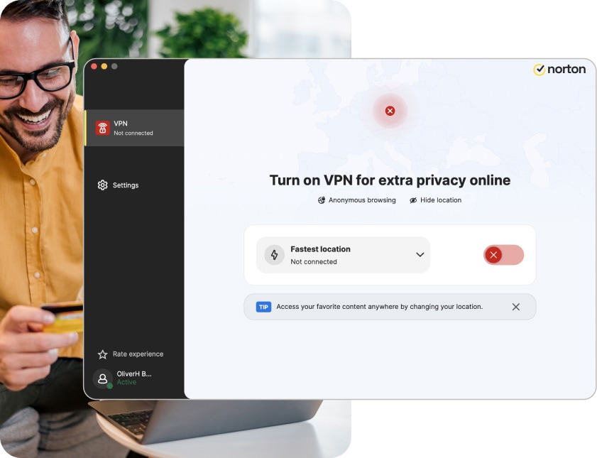 Selecting a VPN region or server to connect to with Norton Secure VPN for Mac.