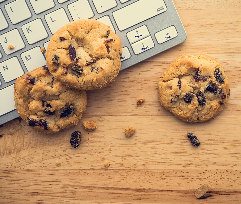 A photo of cookies on a keyboard, which represents computer cookies.