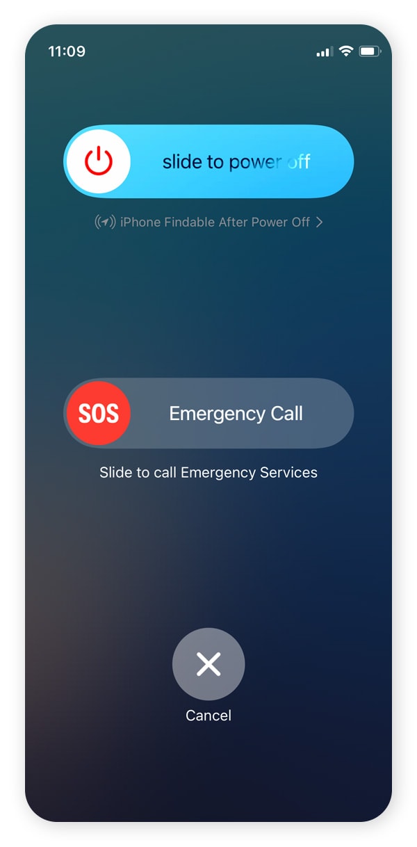 When you press and hold the side button and one of the volume buttons, the power off screen appears.