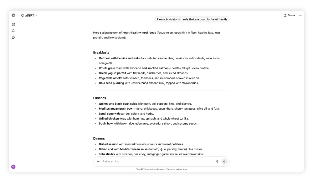 A screenshot of the ChatGPT AI assistant.