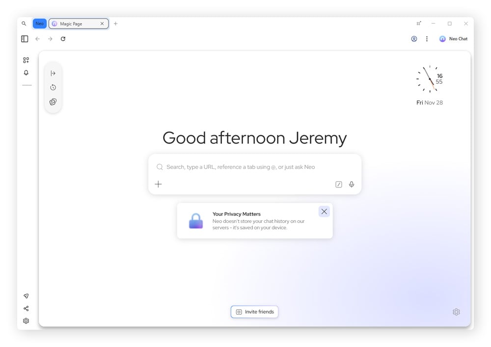 Screenshot of Norton Neo, an AI browser focused on privacy and security.