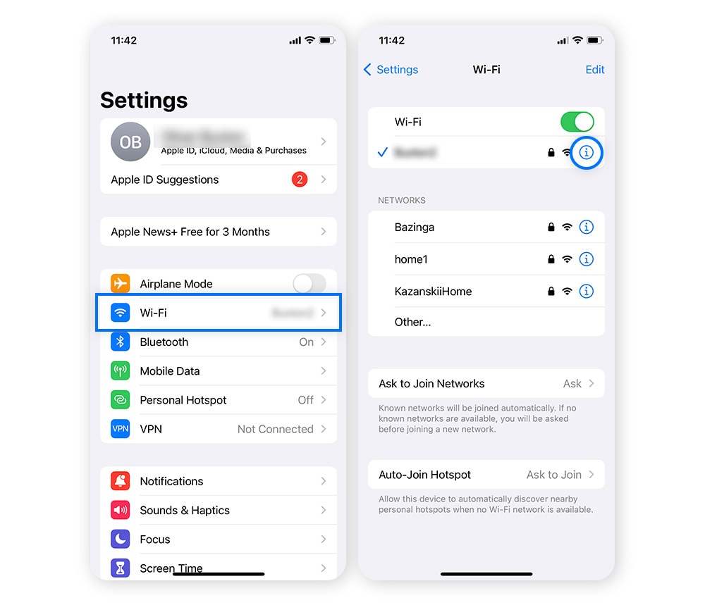 Screenshots showing how to see the IP address on an Android.