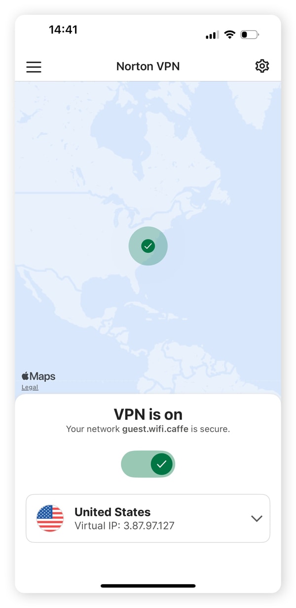 A view of Norton VPN on a mobile device.