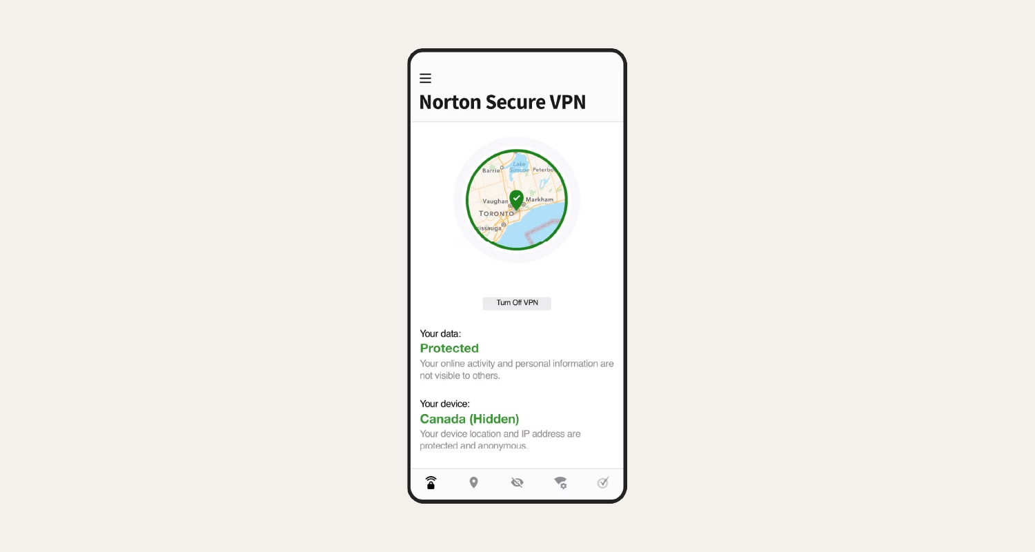 A view of Norton Secure VPN on a mobile device.