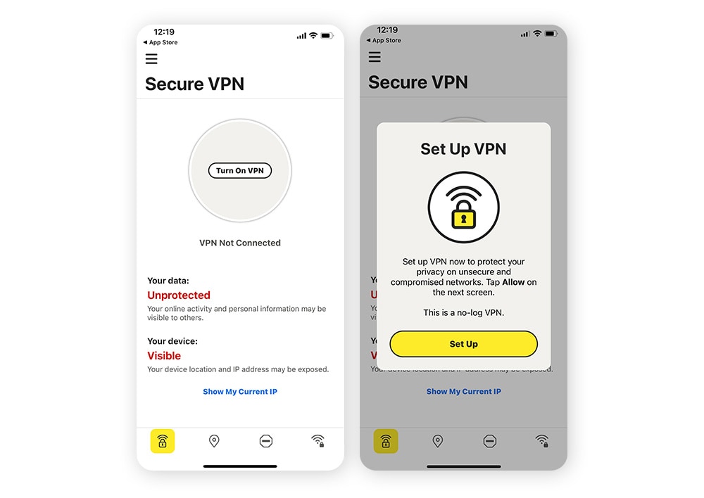 Setting up Norton Secure VPN on iPhone.