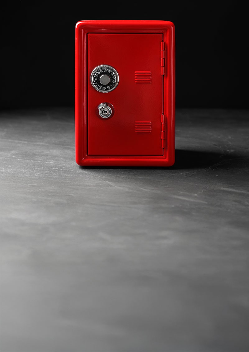 A crimson safe representing personal data that’s been secured following a data breach.