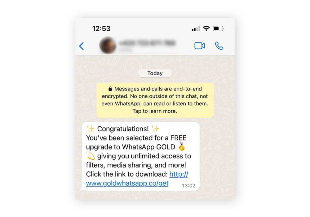 An example of a WhatsApp Gold scam.