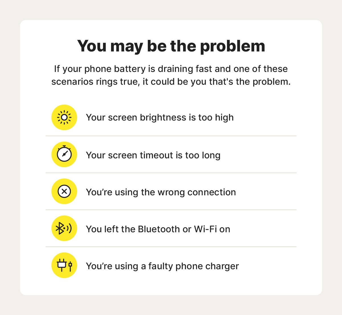 An image explaining things you may be doing to make your battery drain faster.