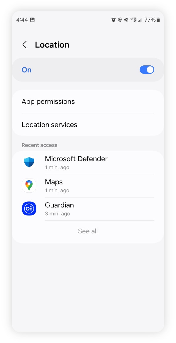 A screenshot of Android’s location services settings.