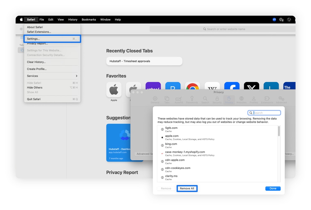 A screenshot of how to clear your Safari cache.